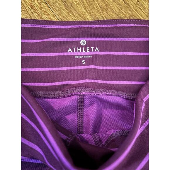 Athleta Striped Chaturanga Capri Leggings Sz.Small Striped Purple Pink Yoga‎ Run - Picture 5 of 8